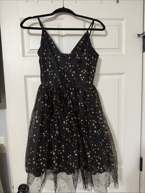 Aakaa Black and Gold Star Tulle Party Dress